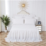 A linen ruffled bedspread that has universal appeal. The face fabric is 55% linen/45% cotton for a cool light look. A extra deep 30" drop on three sides allows for a luxurious drape. European pillow shams and pillowcases have oversize ruffled edges