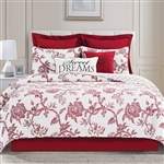 Arcadia is a sophisticated  crisp crimson red and white traditional Jacobean design reversing to a crimson trellis design.
