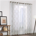 Crystal is a woven linen like white textured sheer fabric with tan emboridery.. The hourglass shaped embroidery design will create an open spacious feeling in any room.