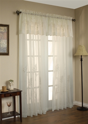 Hydrangea is a linen textured sheer fabric enhanced with an embroidered floral pattern.