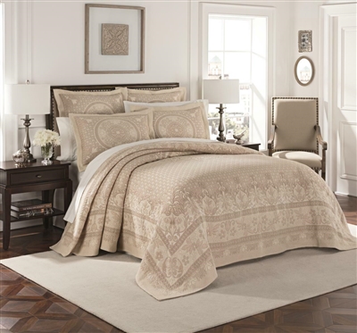 The Williamsburg Basset Matelasse collection of bedspreads and coverlets creates a timeless, elegant and inviting look with a lovely intricate pattern and soft, soothing hues. It features medallion designs which are one of the most versatile motifs