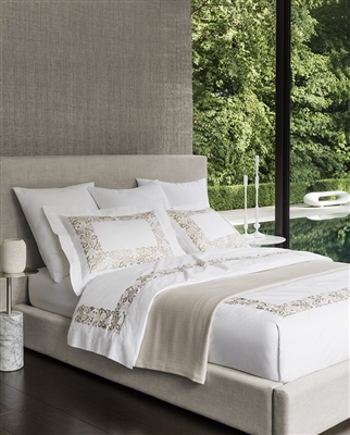 Saxon by Sferra, Plumes of the most lush and exquisite stitching decorate Sferra's soft Egyptian cotton percale, which sings like and ode to the Art Nouveau movement. Styled from an antique piano scarf,