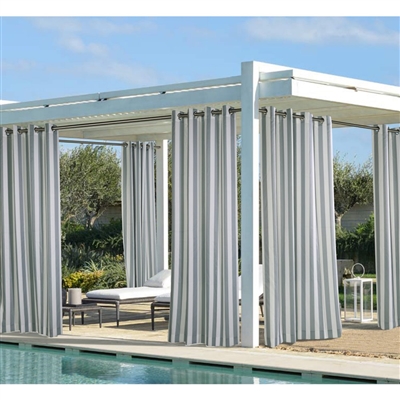 Coastal Stripe-This curtain panel is made of 100% polyester, making it durable enough for outdoor use. The material is water-repellent and resists fading and mildew. Eight stainless-steel plated grommets provide easy opening and closing.