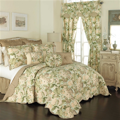 Garden Glory by Waverly - Breathe new life into your bedroom with the lovely Waverly Garden Glory Reversible Bedspread Set. The beautiful bedding features florals in shades of neutrals and greens on a soft blue, textured ground which reverses