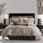 Norwich by Rose Tree- "Majestic" is the only way to describe this elegant ensemble from Rose Tree.
The centerpiece is the reversible comforter that features a classic woven damask medallion pattern in a beautiful muted color palette of mushroom and slate