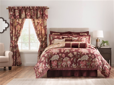 An elegant large scale floral on a rich wine colored faux snake skin ground