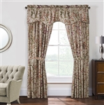 Rockport- Dress your windows with this delicate floral print. Neutral shades of mocha, tan, sage, goldenrod and plum on a linen ground. Each curtain pair (unlined) has 2- 50" wide panels and 2- 24" long tie backs.