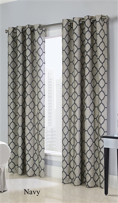 Clover Couture Panels feature a beautifully woven jacquard fabric with a Moroccan tiled design that will add an elegant look to any room. Panels are grommet-topped for easy installation. Each panel has 8 Matte Silver Grommets.