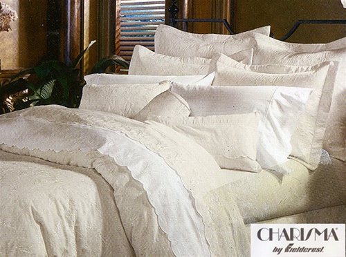 Jules by Charisma is a classic overall embroidery on 360 thread count Supima cotton. Colors, white and parchment. Machine washable.Original Charisma Bedding Made In The USA