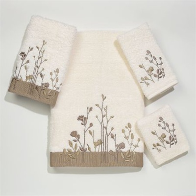 Ultimate Floral Fields By Avanti-  Avanti's finest quality 100% cotton oversize towels.  Embellished with intricate floral stem embroidery in Ivory or Linen.