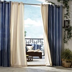 The Gazebo Collection of solid and striped fabrics  The fabric is water-repellent, fade resistant and mildew resistant. Outdoor curtains provide privacy and protection from the sun. Decorator 1 1/2" stainless steel grommets