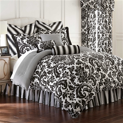 Symphony By Rose Tree, The elegance of a luxurious formal damask print will add a classic designer look to your bedroom suite. Symphony bedding by Rose Tree has a striking combination of pearl white on a black ground reversing to an architectural print
