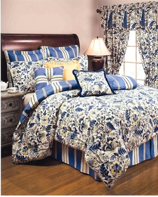 An elegant traditional bedding ensemble with an updated color palette. The Imperial Dress Porcelain bedding collection by Williamsburg Bedding brings a luxuriously beautiful look to your bedroom decor. The collection features an elegant Jacobean print