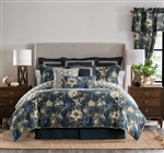 Quinn by Rose Tree- "Sophisticated and elegant" is the only way to describe this ensemble from Rose Tree. The comforter features a large scale floral in deep tones of peacock blue, teal and soft gold that will add a dramatic update to your bedroom.