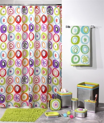 All Than Jazz Retro Shower Curtain Collection- A fun collection featuring a brightly colored shower curtain. Unique bath accessories.are finished in a shiny metallic resin with a matte stainless steel finish